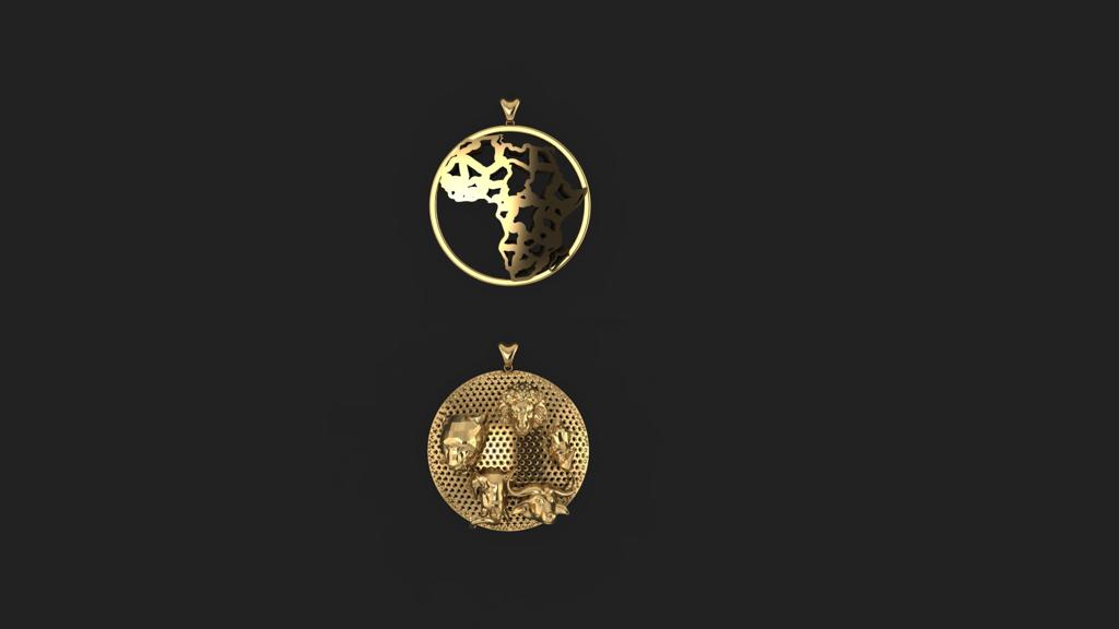 Twin Set ,African map Gold pendant & Big 5 gold pendant